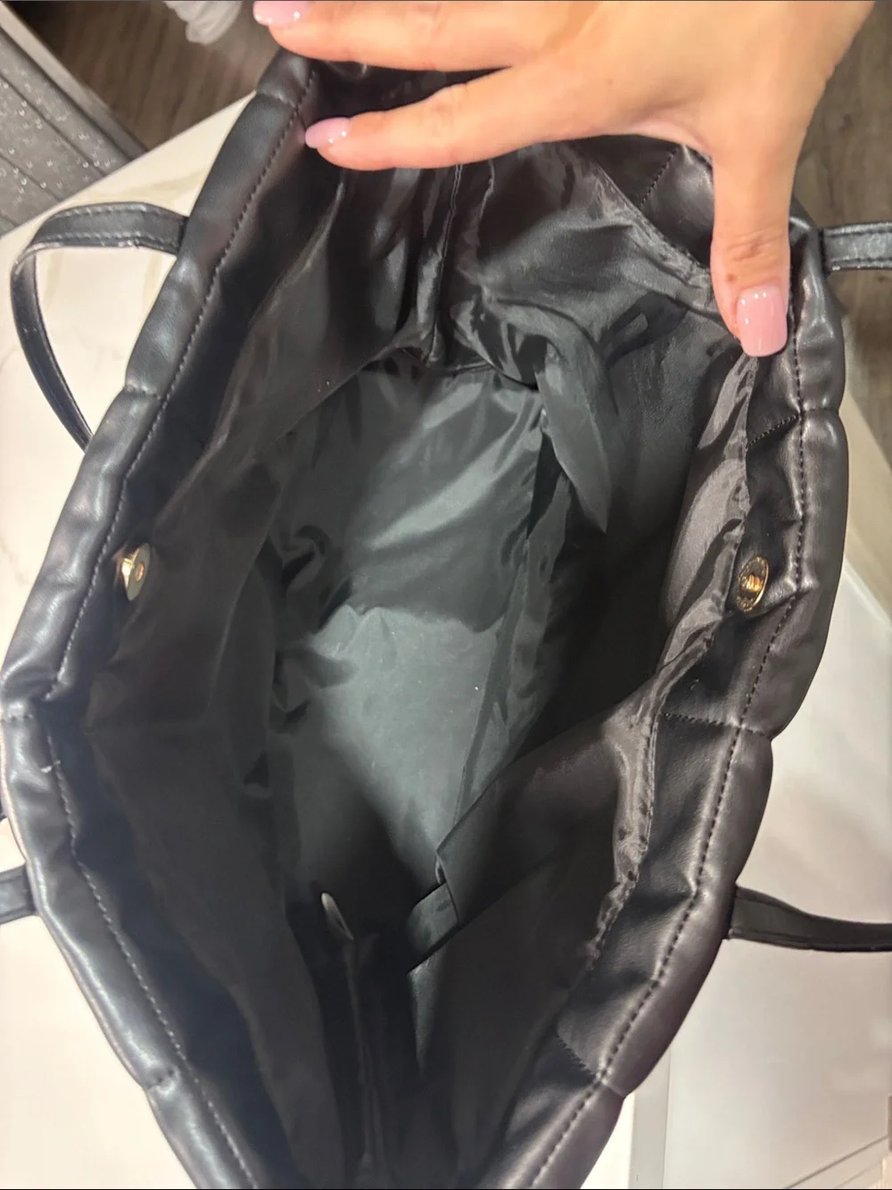 Victoria's Secret Black Quilted Tote with Gold Logo